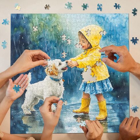 Funny Dog Puzzles for Adults 1000 Pieces, Cute Animal Jigsaw Puzzle, Rainny Puppy Girl Puzzle as Home Wall Art Decor in Kuwait