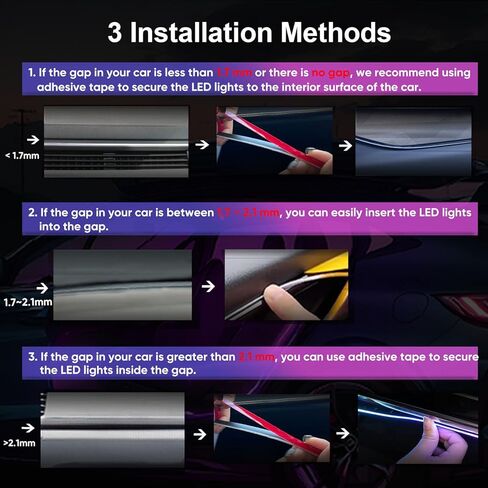 2 in 1 Acrylic Car LED Lights Interior, RGB Ambient Llighting Car Kit with 168 LEDs, 16 Million Colors, Music Sync, App & USB & Remote Dashboard Ambient Lighting for Car in Kuwait