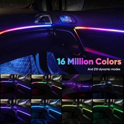 2 in 1 Acrylic Car LED Lights Interior, RGB Ambient Llighting Car Kit with 168 LEDs, 16 Million Colors, Music Sync, App & USB & Remote Dashboard Ambient Lighting for Car in Kuwait