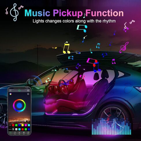 2 in 1 Acrylic Car LED Lights Interior, RGB Ambient Llighting Car Kit with 168 LEDs, 16 Million Colors, Music Sync, App & USB & Remote Dashboard Ambient Lighting for Car in Kuwait