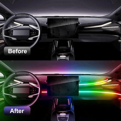 2 in 1 Acrylic Car LED Lights Interior, RGB Ambient Llighting Car Kit with 168 LEDs, 16 Million Colors, Music Sync, App & USB & Remote Dashboard Ambient Lighting for Car in Kuwait
