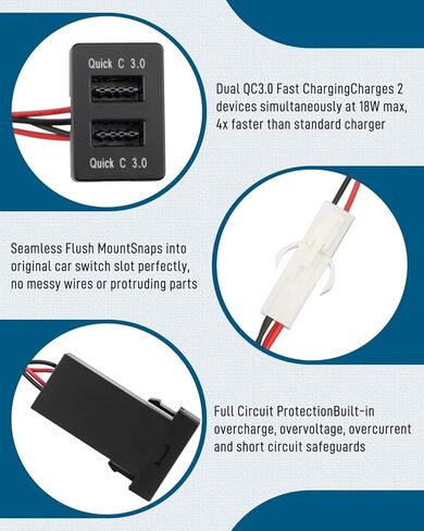 QC3.0 Dual USB Power Socket Car Charger Fit for Toyota Sequoia Highlander Tacoma Tundra 4Runner RAV4 Yaris – Quick Charge Car Charger USB Adapter in Kuwait