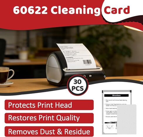 30 Pcs 60622 Cleaning Card Compatible with LabelWriter 450 550 4XL 5XL Label Printer, CR80 Dual Side Cleaning Sheets, Fits for POS Systems, Card Readers in Kuwait