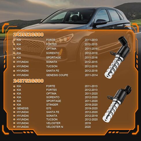2 قطعة محرك السحب والعادم توقيت الصمام المتغير (VVT) الملف اللولبي متوافق مع Hyundai Genesis Santa Fe Sonata Tucson & Kia Forte Forte5 Optima Sorento Sportage استبدال # 243552G500 243752G500 in Kuwait