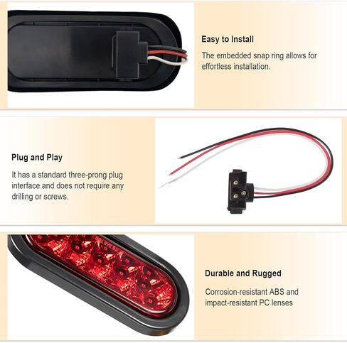 مجموعة مصابيح LED بيضاوية محكمة الغلق مقاس 6 بوصات، مصابيح إيقاف الانعطاف المعتمدة من DOT مع قابس جروميت، حزمة من 2 للشاحنات والمقطورات in Kuwait