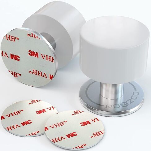 Door Stoppers 2-Pack with Extra Stickers - Two Self-Adhesive White Rubber Door Stops - Heavy Duty Stainless Steel Body with Sound Dampening Bumper Top - Ideal for Home and Office Use in Kuwait