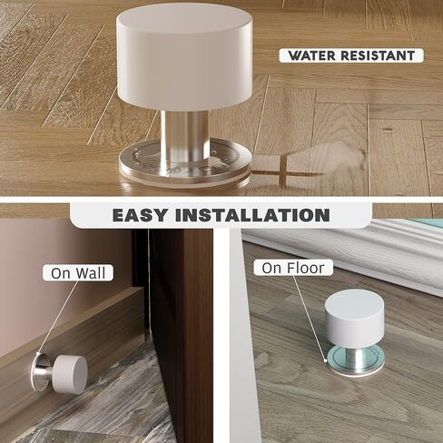 Door Stoppers 2-Pack with Extra Stickers - Two Self-Adhesive White Rubber Door Stops - Heavy Duty Stainless Steel Body with Sound Dampening Bumper Top - Ideal for Home and Office Use in Kuwait