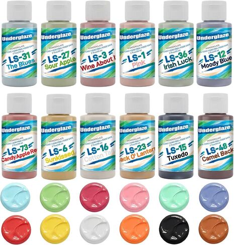 Lounsweer 12 Assorted 2 oz Underglaze Set Creative Ceramic Glaze Application Kit Glaze Ceramics Kit of 12 Colors for Bisque Fired Pottery Artists Ceramics Pottery Crafts in Kuwait