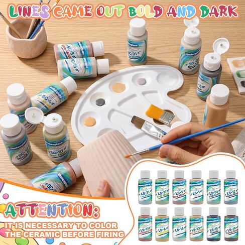 Lounsweer 12 Assorted 2 oz Underglaze Set Creative Ceramic Glaze Application Kit Glaze Ceramics Kit of 12 Colors for Bisque Fired Pottery Artists Ceramics Pottery Crafts in Kuwait