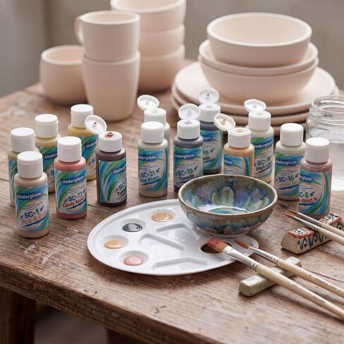 Lounsweer 12 Assorted 2 oz Underglaze Set Creative Ceramic Glaze Application Kit Glaze Ceramics Kit of 12 Colors for Bisque Fired Pottery Artists Ceramics Pottery Crafts in Kuwait
