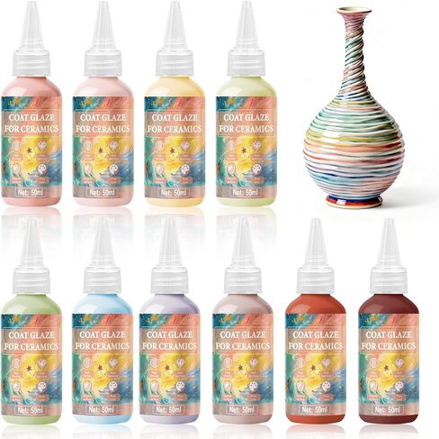 مجموعة JAOJAO Underglaze للسيراميك، 10 ألوان كلاسيكية (50 مل/1.7 أونصة)، طلاء فخار ثابت متوسط ​​النار (1180-1260 درجة مئوية)، طلاء سيراميك عالي التشبع للبيسك - 10 عبوات in Kuwait