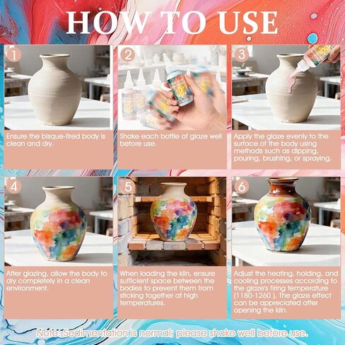 مجموعة JAOJAO Underglaze للسيراميك، 10 ألوان كلاسيكية (50 مل/1.7 أونصة)، طلاء فخار ثابت متوسط ​​النار (1180-1260 درجة مئوية)، طلاء سيراميك عالي التشبع للبيسك - 10 عبوات in Kuwait