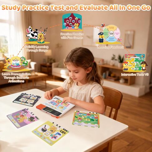 Learn to Read & Spell Phonics Pad, Interactive Electronic Learning Pad with 242 Sound Pages Card, Fun Learning Activities for Kids 3-10 Years Old in Kuwait