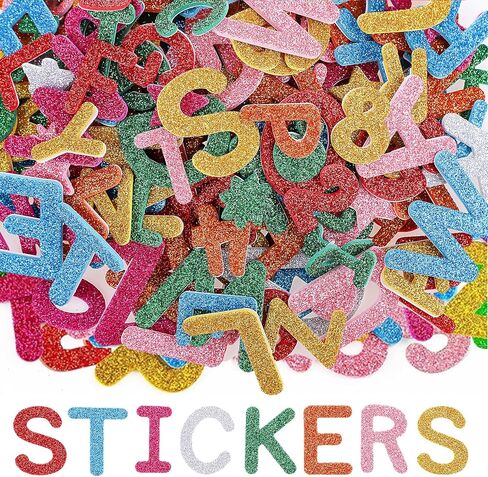 WSICSE 584Pcs Glitter Letter Stickers, 8 Colors 3D Self-Adhesive ABC Alphabet Stickers 0-9 Number Foam Stickers for Kids Crafts Scrapbook Card Classroom Party Home Decor in Kuwait