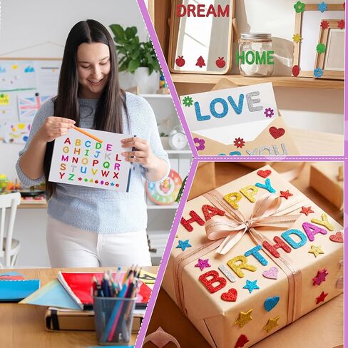 WSICSE 584Pcs Glitter Letter Stickers, 8 Colors 3D Self-Adhesive ABC Alphabet Stickers 0-9 Number Foam Stickers for Kids Crafts Scrapbook Card Classroom Party Home Decor in Kuwait