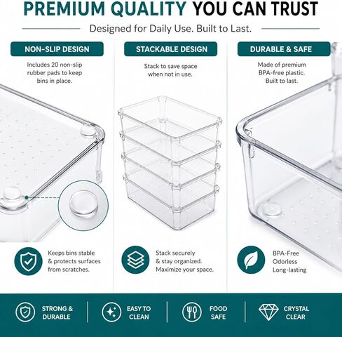 Clear Drawer Organizer Set (10 PCS) – Acrylic Storage Bins for Kitchen, Bathroom & Office – Stackable, Non-Slip, Multiple Sizes in Kuwait