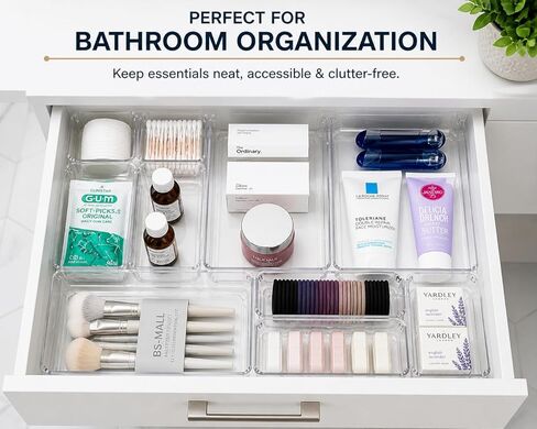Clear Drawer Organizer Set (10 PCS) – Acrylic Storage Bins for Kitchen, Bathroom & Office – Stackable, Non-Slip, Multiple Sizes in Kuwait
