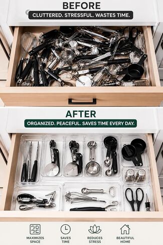 Clear Drawer Organizer Set (10 PCS) – Acrylic Storage Bins for Kitchen, Bathroom & Office – Stackable, Non-Slip, Multiple Sizes in Kuwait