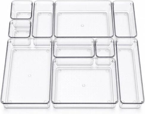 Clear Drawer Organizer Set (10 PCS) – Acrylic Storage Bins for Kitchen, Bathroom & Office – Stackable, Non-Slip, Multiple Sizes in Kuwait
