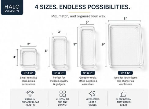 Clear Drawer Organizer Set (10 PCS) – Acrylic Storage Bins for Kitchen, Bathroom & Office – Stackable, Non-Slip, Multiple Sizes in Kuwait
