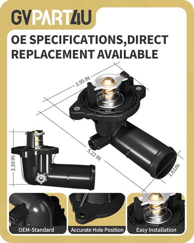 Engine Coolant Thermostat Housing Assembly - Compatible with Dodge Durango 2011-2015, Jeep Grand Cherokee 2012-2015, Wrangler 2012-2017, V6 3.6L, Replace 902-852 5184651AH in Kuwait