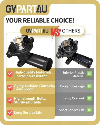Engine Coolant Thermostat Housing Assembly - Compatible with Dodge Durango 2011-2015, Jeep Grand Cherokee 2012-2015, Wrangler 2012-2017, V6 3.6L, Replace 902-852 5184651AH in Kuwait