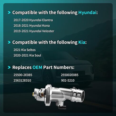 Upgraded Aluminium Engine Coolant Thermostat Housing Assembly Fits Hyundai Elantra 2017-2020, Kona 2018-2021, Veloster 2019-2021, Kia Seltos 2021, Soul 2020-2021- Replaces 25500-2E085, 902-5210 in Kuwait