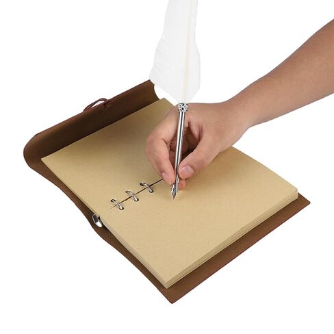 Quill Pen and Ink Set,Intage Calligraphy Feather Dip Pen Ink Leather Notebook Set,Including Feather Pen, Pen Nib Base, Notebook,Ink,Stationery Box for Him Men Dad (White) in Kuwait