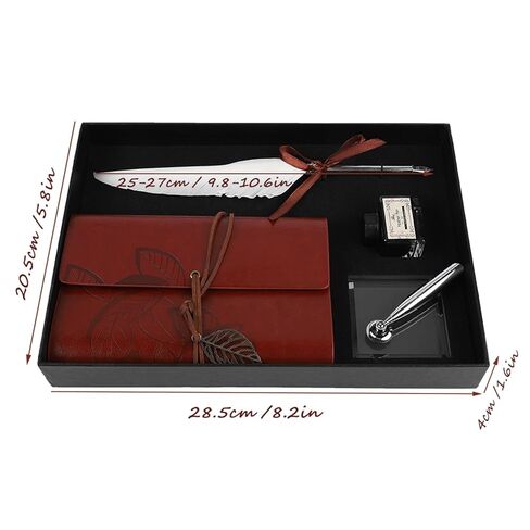 Quill Pen and Ink Set,Intage Calligraphy Feather Dip Pen Ink Leather Notebook Set,Including Feather Pen, Pen Nib Base, Notebook,Ink,Stationery Box for Him Men Dad (White) in Kuwait