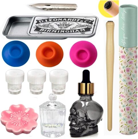 Comic Dip Pen Nib Holder Drawing Pens Glass Ink Well, Empty Ink Well for Dip Pen, Nikko g Nib, Pen Rest & Nib Tin Organizer Japanese Dip Pen Ink Moon Palace Sumi Ink in Kuwait