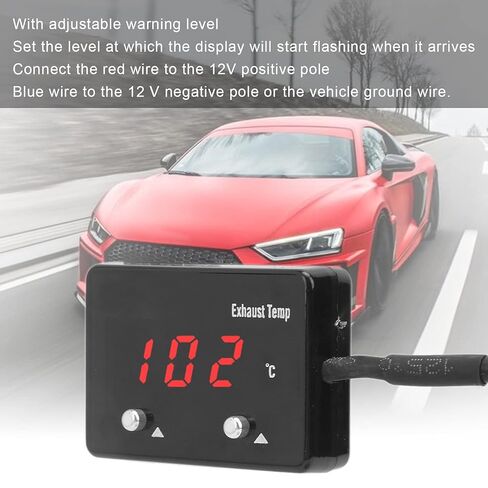 مقياس درجة حرارة الغاز Cryfokt، شاشة رقمية LED حمراء مقاومة للماء IP65 مع مستوى تحذير قابل للتعديل وموصل مقاوم للماء، للتركيب العالمي للمركبة 12 فولت تيار مستمر in Kuwait