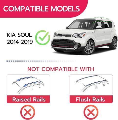 قضبان متقاطعة لحامل السقف بوزن 165 رطلًا متوافقة مع KIA Soul 2014 2015 2016 2017 2018 2019، قضبان متقاطعة من الألومنيوم شديدة التحمل وقضبان شحن على الجليد وأمتعة ودراجات الكاياك in Kuwait