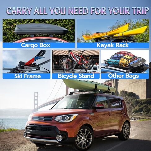 قضبان متقاطعة لحامل السقف بوزن 165 رطلًا متوافقة مع KIA Soul 2014 2015 2016 2017 2018 2019، قضبان متقاطعة من الألومنيوم شديدة التحمل وقضبان شحن على الجليد وأمتعة ودراجات الكاياك in Kuwait
