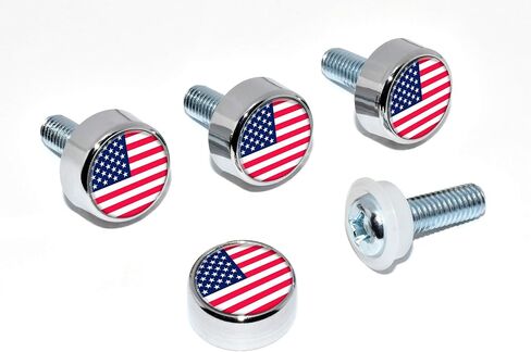 أغطية لولبية للوحة الترخيص مطلية بالكروم والعلم الأمريكي من Elektroplate USA - مجموعة من 4 قطع in Kuwait
