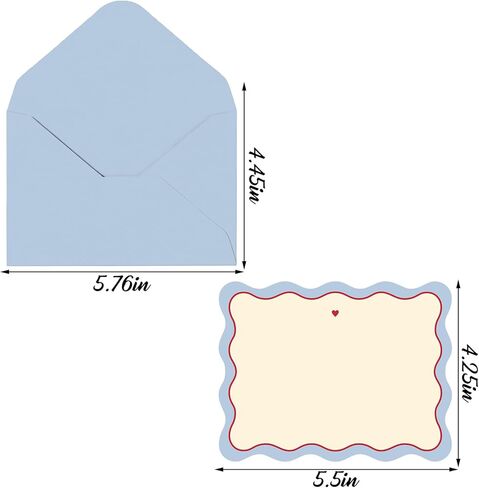 Whaline 24Pcs Blue Plaid Flat Blank Notes with Envelopes Red Heart Index Cards Wavy Border Non Folding Double-Sided Note Cards for Baby Shower Birthday Wedding, 5.5 x 4.3 Inch in Kuwait