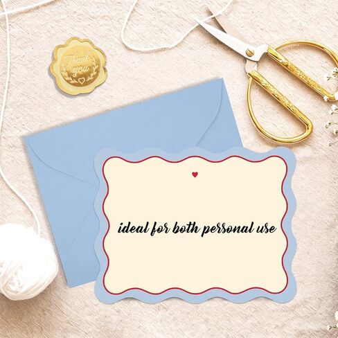 Whaline 24Pcs Blue Plaid Flat Blank Notes with Envelopes Red Heart Index Cards Wavy Border Non Folding Double-Sided Note Cards for Baby Shower Birthday Wedding, 5.5 x 4.3 Inch in Kuwait
