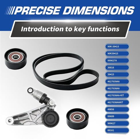 Serpentine Belt Tensioner Component Kit Compatible with Wrangler 2012-2018 3.6L Replace 90K-39415 36816 39415 4627038AAKIT Drive Belt Pulley and Tensioner in Kuwait