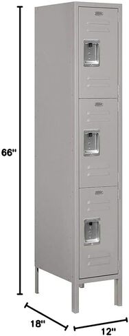 Salsbury Industries 63158GY-U ثلاثية الطبقة بعرض 12 بوصة وارتفاع 5 أقدام وخزانة معدنية قياسية غير مجمعة بعمق 18 بوصة، رمادية in Kuwait
