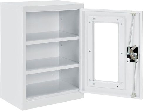 Global Industrial Clear View Wall Storage Cabinet with Locking Recessed Handle, 2 Adjustable Shelves, Steel Construction, 18" W x 12" D x 26" H, Assembled, Off White in Kuwait