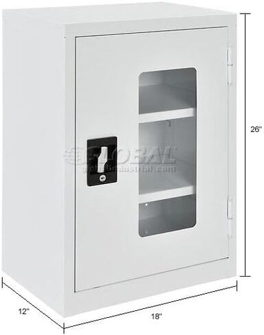 Global Industrial Clear View Wall Storage Cabinet with Locking Recessed Handle, 2 Adjustable Shelves, Steel Construction, 18" W x 12" D x 26" H, Assembled, Off White in Kuwait