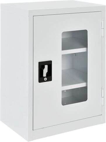 Global Industrial Clear View Wall Storage Cabinet with Locking Recessed Handle, 2 Adjustable Shelves, Steel Construction, 18" W x 12" D x 26" H, Assembled, Off White in Kuwait