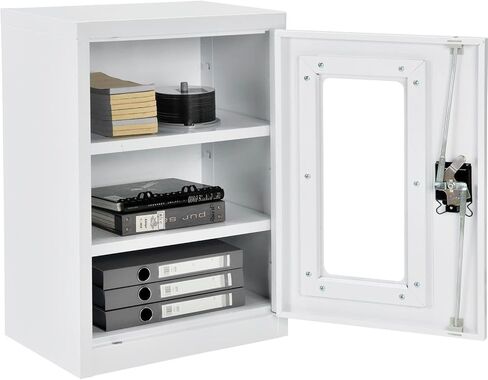 Global Industrial Clear View Wall Storage Cabinet with Locking Recessed Handle, 2 Adjustable Shelves, Steel Construction, 18" W x 12" D x 26" H, Assembled, Off White in Kuwait