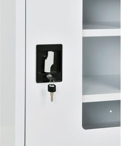 Global Industrial Clear View Wall Storage Cabinet with Locking Recessed Handle, 2 Adjustable Shelves, Steel Construction, 18" W x 12" D x 26" H, Assembled, Off White in Kuwait