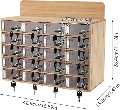 16.89 * 7.41 * 11.18in 20 Slots Cell Phone Locker Box Cell Phone Storage Cabinet Wood Cell Phone Storage Cabinet with Keys Wooden Color in Kuwait