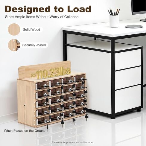16.89 * 7.41 * 11.18in 20 Slots Cell Phone Locker Box Cell Phone Storage Cabinet Wood Cell Phone Storage Cabinet with Keys Wooden Color in Kuwait