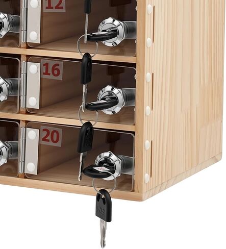 16.89 * 7.41 * 11.18in 20 Slots Cell Phone Locker Box Cell Phone Storage Cabinet Wood Cell Phone Storage Cabinet with Keys Wooden Color in Kuwait