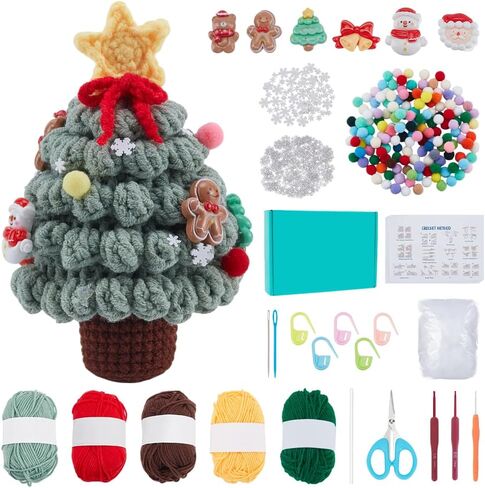 ACRNIGHEET Christmas Crochet Kit for Beginners, Xmas Tree Kits Learn to Crochet Kit with English Instructions and Step-by-Step Video Tutorials, DIY Knitting Kit, Xmas Decor, Christmas Gifts in Kuwait