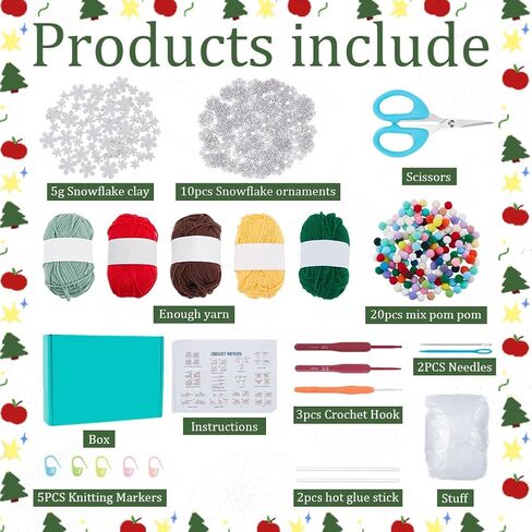 ACRNIGHEET Christmas Crochet Kit for Beginners, Xmas Tree Kits Learn to Crochet Kit with English Instructions and Step-by-Step Video Tutorials, DIY Knitting Kit, Xmas Decor, Christmas Gifts in Kuwait