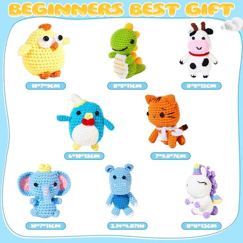 Elitevia 8Pcs Crochet Kit for Beginners, 2026 DIY Craft for Adults and Kids, Great Birthday Gift for Crochet Lovers, Crocheting Animal Kits with Step by Step Videos,Yarn,Crochet Hook in Kuwait