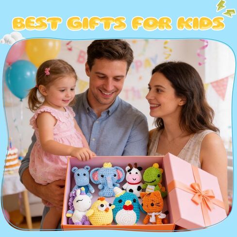 Elitevia 8Pcs Crochet Kit for Beginners, 2026 DIY Craft for Adults and Kids, Great Birthday Gift for Crochet Lovers, Crocheting Animal Kits with Step by Step Videos,Yarn,Crochet Hook in Kuwait